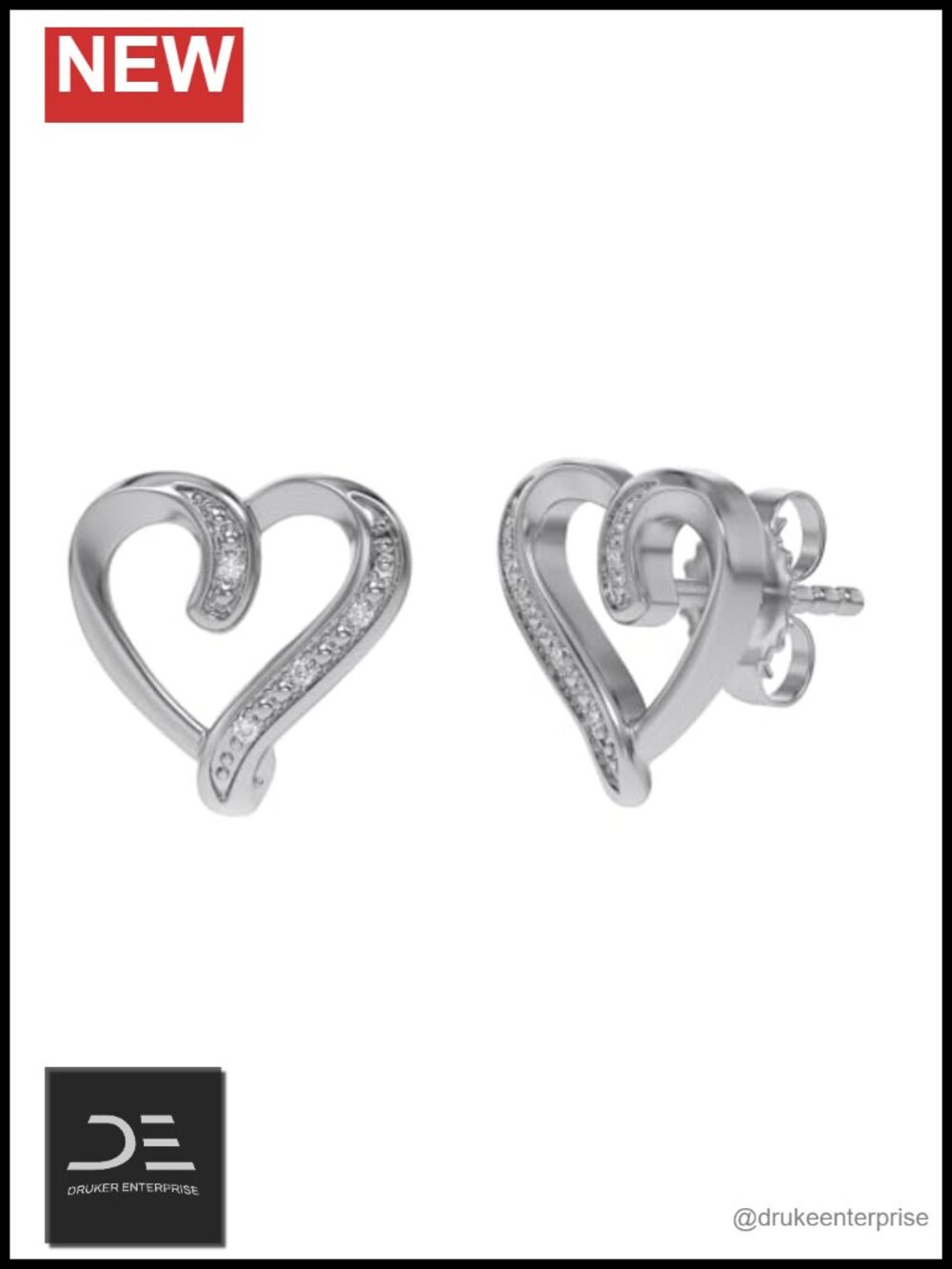 14K White Gold Over Sterling Silver Diamond Heart Stud Earrings Women
